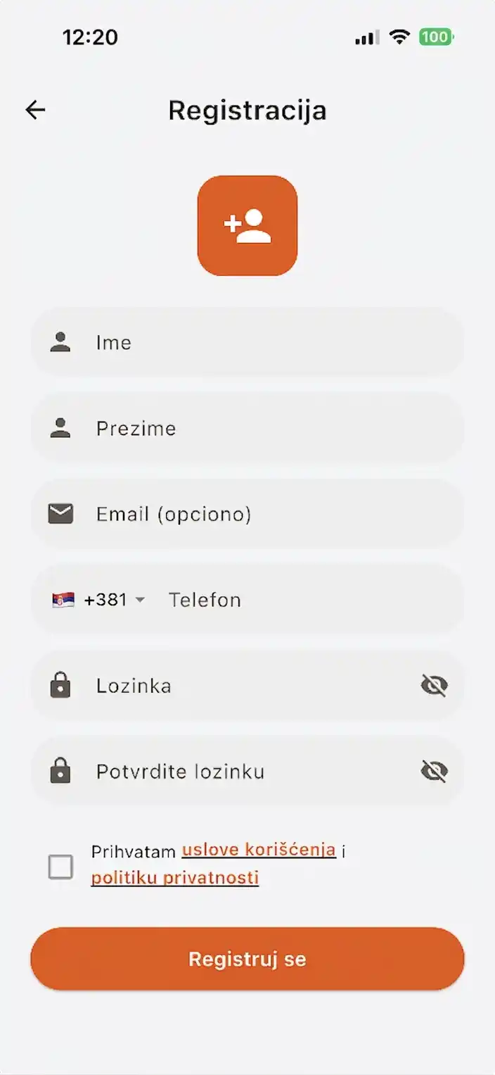 Mobilna aplikacija - registracija
